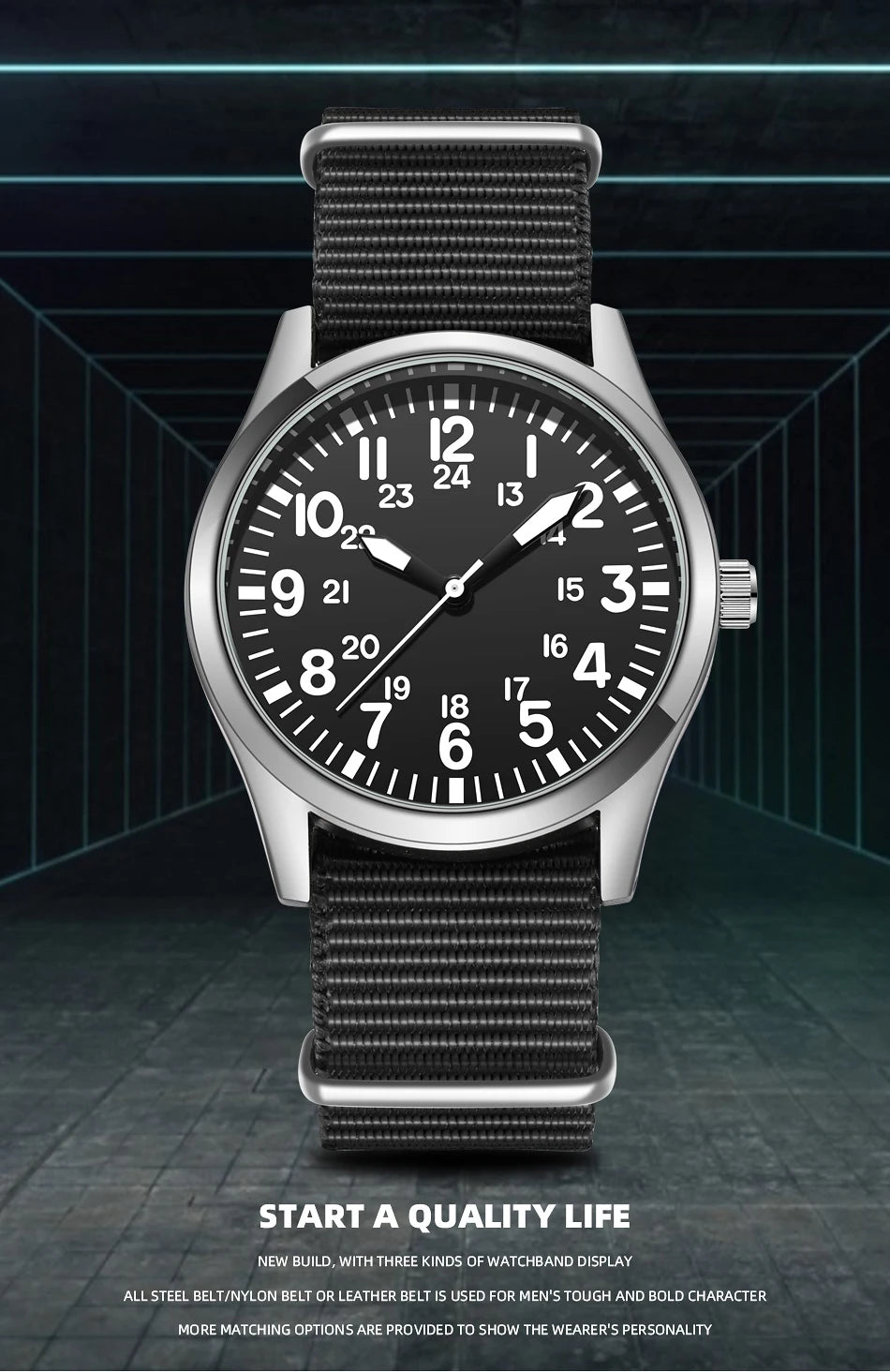 Field Watch with Steel Band – Easy Reading Dial and Japan Movement