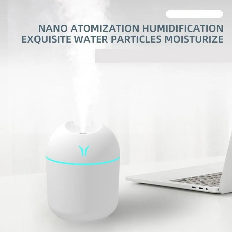 250ML USB Mini Air Humidifier & Aroma Essential Oil Diffuser – Ultrasonic, Mute Mist Maker with LED Color Lamp for Home & Car