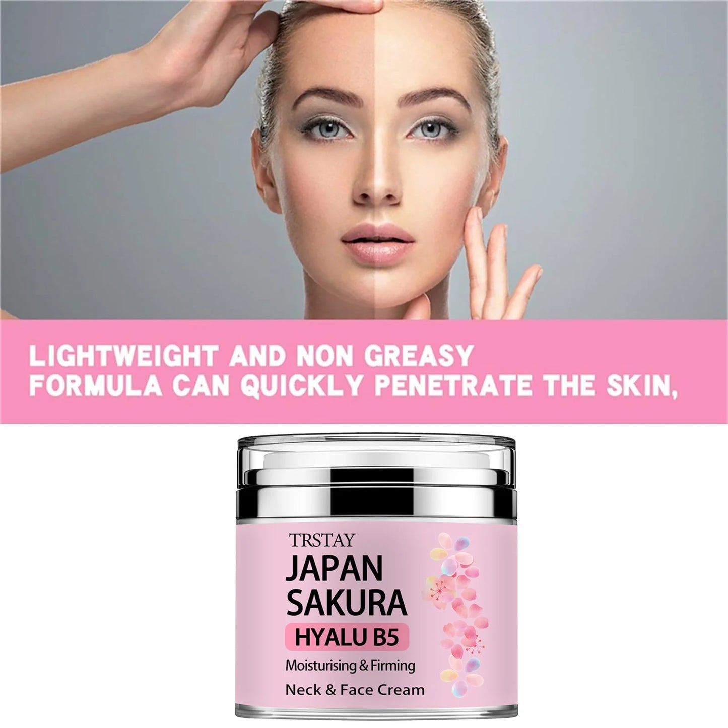 Japan Sakura Essence Cream with Hyaluronic Acid, designed to brighten and hydrate your skin. Perfect for a natural tone-up and youthful glow.