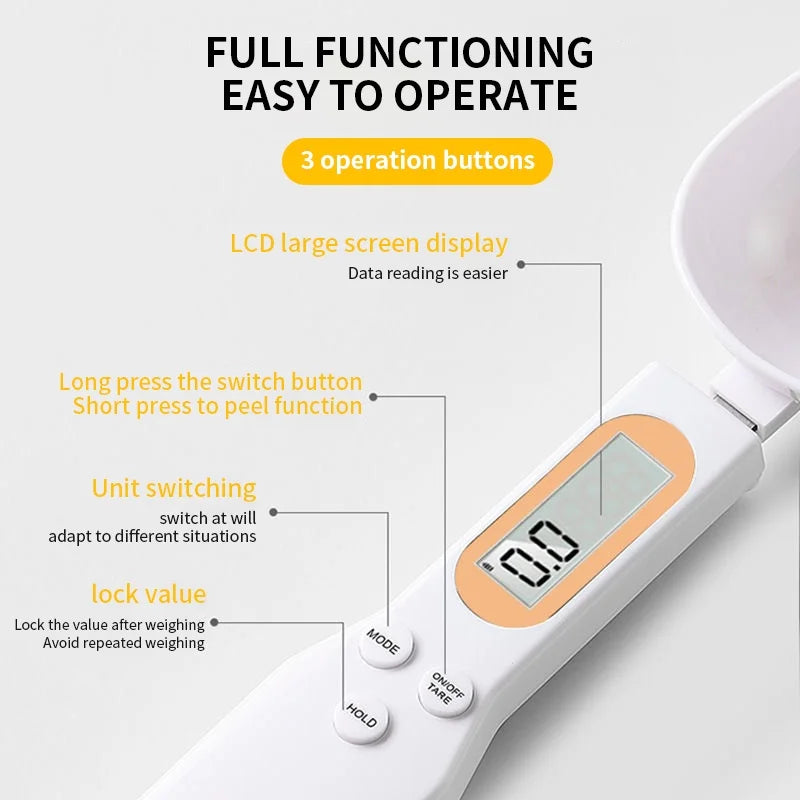 Mini Digital Kitchen Scale with Spoon – LCD Food Scale, 0.1-500g for Cooking & Baking