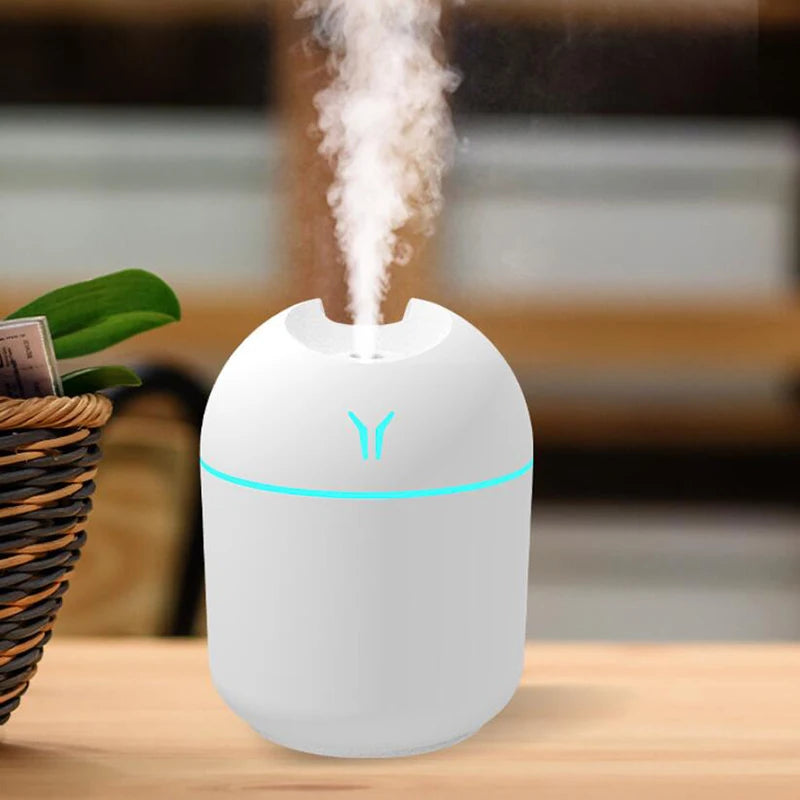 250ML USB Mini Air Humidifier & Aroma Essential Oil Diffuser – Ultrasonic, Mute Mist Maker with LED Color Lamp for Home & Car