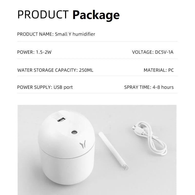 250ML USB Mini Air Humidifier & Aroma Essential Oil Diffuser – Ultrasonic, Mute Mist Maker with LED Color Lamp for Home & Car