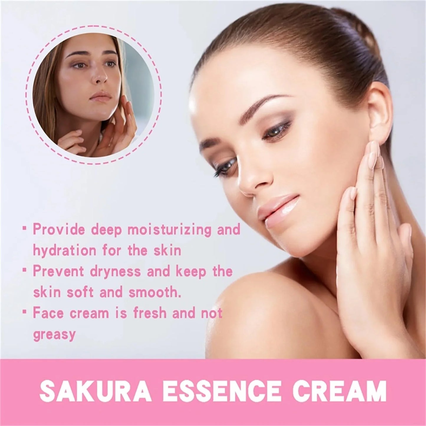 Japan Sakura Essence Cream with Hyaluronic Acid, designed to brighten and hydrate your skin. Perfect for a natural tone-up and youthful glow.