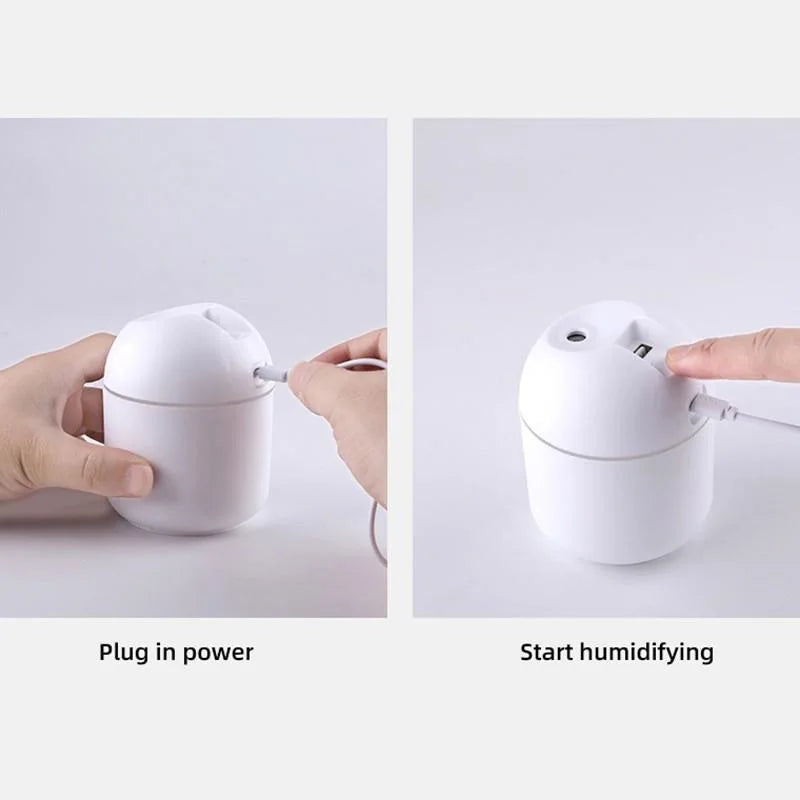 250ML USB Mini Air Humidifier & Aroma Essential Oil Diffuser – Ultrasonic, Mute Mist Maker with LED Color Lamp for Home & Car