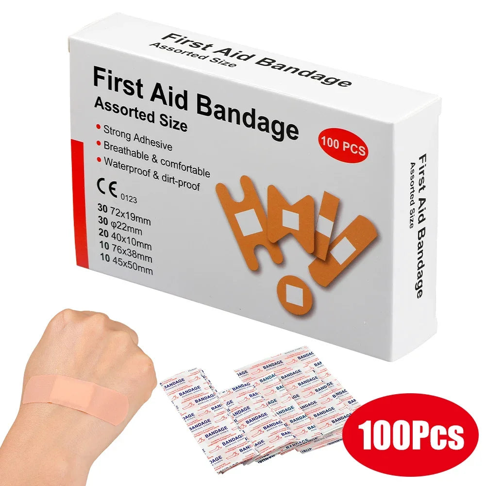 100pcs Variety Shapes Waterproof Bandage Breathable First Band Aid Wound Dressing Medical Tape Wound Plaster Bandaids Pansement