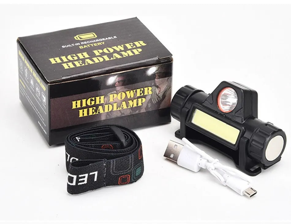 Rechargeable COB LED USB Headlamp with Magnetic Mount - Waterproof & Super Bright for Outdoors