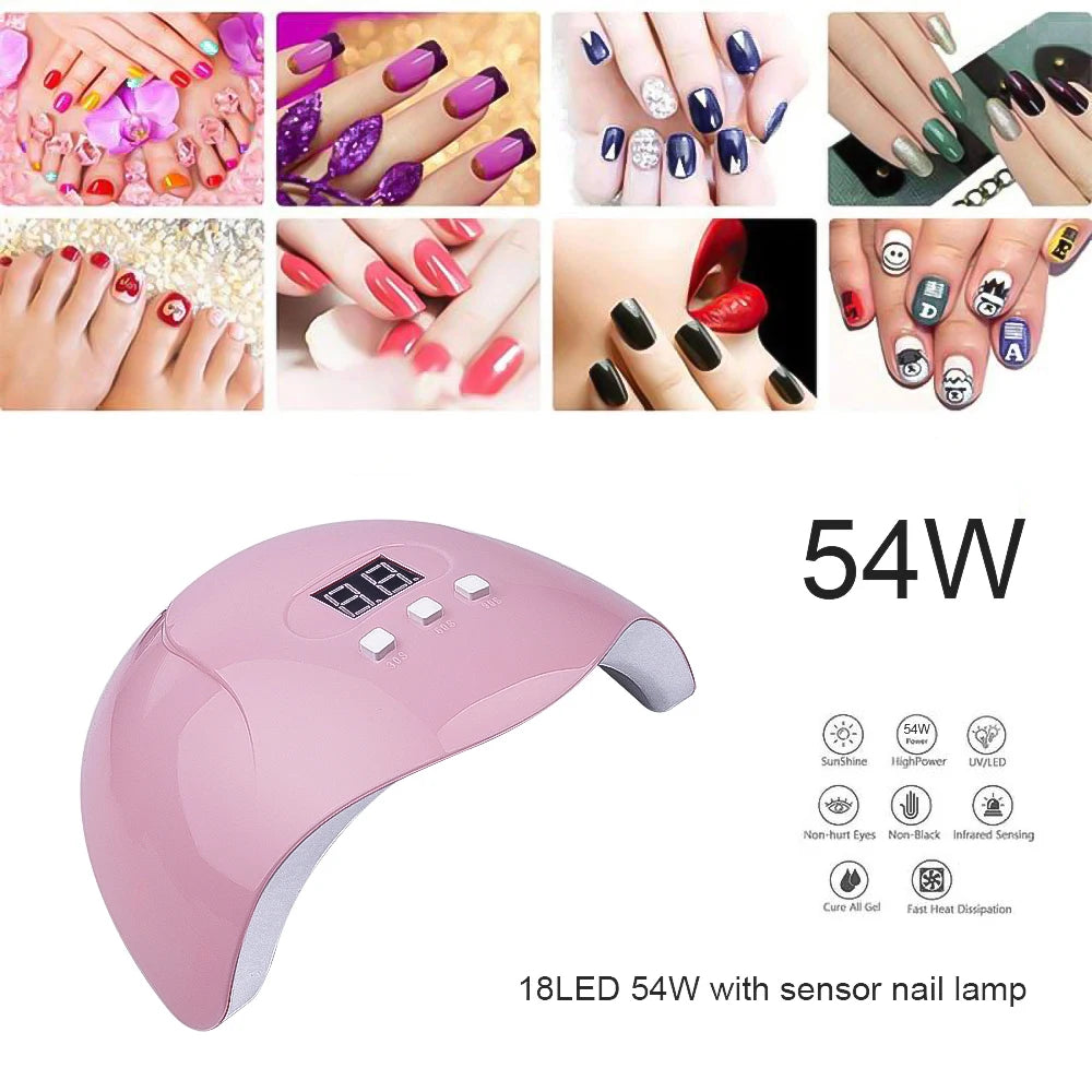 54W 18 LED Lights Dryer UV Light for Gel Nails Ultraviolet Lamp Lamps Manicure Nail Tools Professional Material Dry Heat Machine