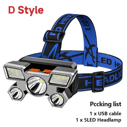 Rechargeable 5-LED Headlamp for Camping, Fishing & Adventures