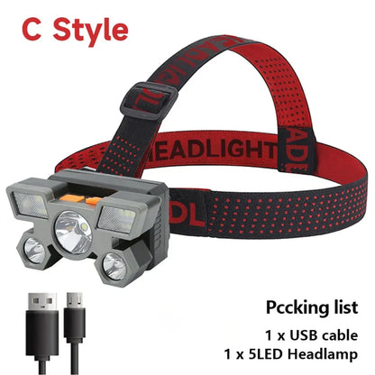 Rechargeable 5-LED Headlamp for Camping, Fishing & Adventures