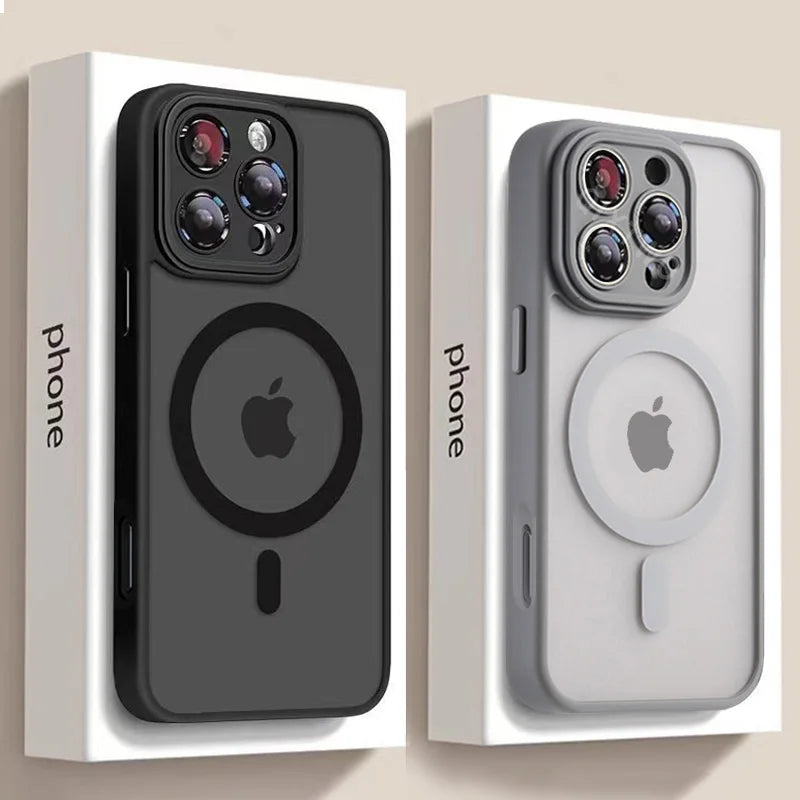 Luxury Matte Armor Magnetic Wireless Charging Case for iPhone 11-16 Pro Max