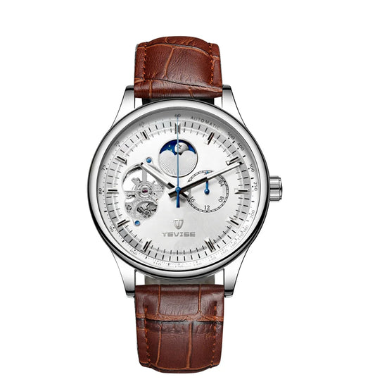 terproof WatchTEVISE New Men's Skeleton Mechanical Watch – Luxury Automatic with Luminous Dial and Leather Band
