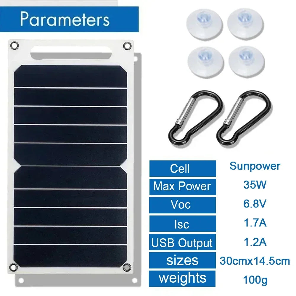 35W Sunpower Portable Solar Panel with USB - 5V Charger for Power Bank, Phone, Camping & RV