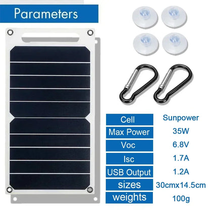35W Sunpower Portable Solar Panel with USB - 5V Charger for Power Bank, Phone, Camping & RV
