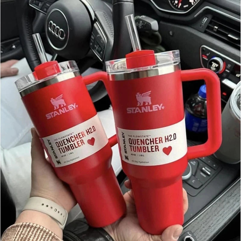 Original Stanley 40 oz Tumbler With Handle Tumbler With Straw Lids Stainless Steel Coffee Tumbler Termos Cup Car Mugs
