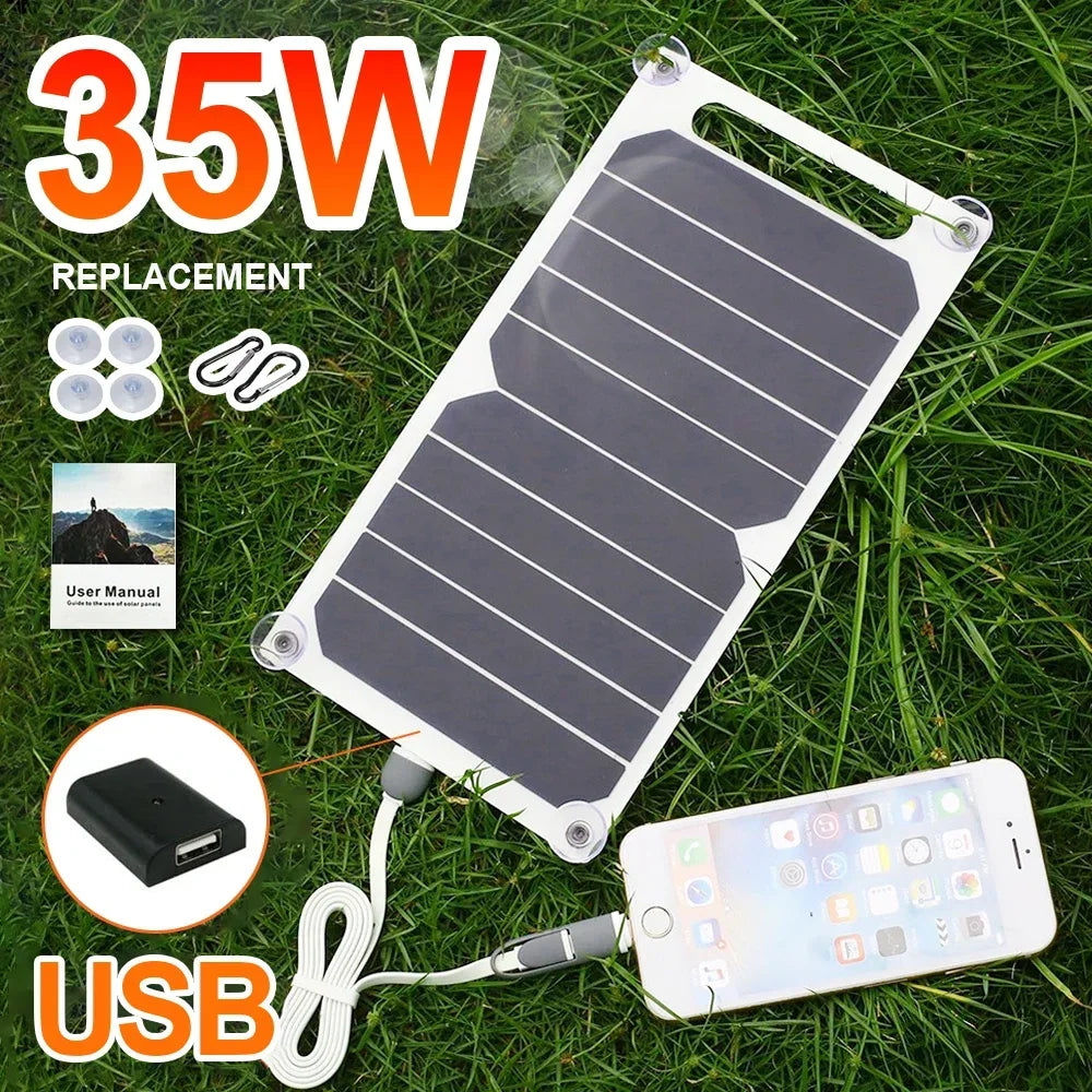 35W Sunpower Portable Solar Panel with USB - 5V Charger for Power Bank, Phone, Camping & RV