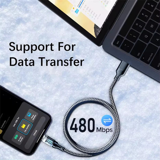Super Fast 120W USB-C to USB-C Charging & Data Cable with LED Display for Huawei, Oppo, Vivo