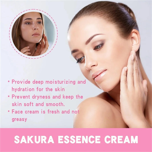 Japan Sakura Essence Cream with Hyaluronic Acid, designed to brighten and hydrate your skin. Perfect for a natural tone-up and youthful glow.