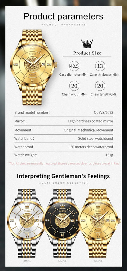 OLEVS Xianglong Relief Fully Automatic Mechanical Men's Watch – Model 6693