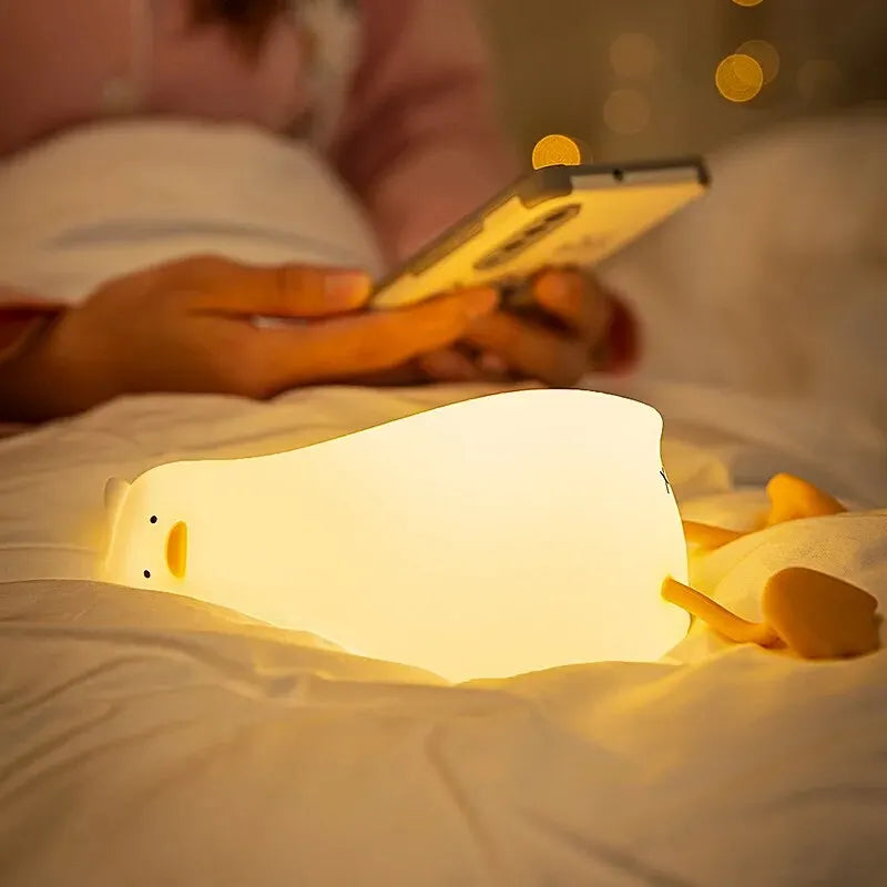 Lying Flat Duck Night Light Silicone Dimmable Nightlight Rechargeable Bedside Touch Lamp