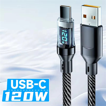 Super Fast 120W USB-C to USB-C Charging & Data Cable with LED Display for Huawei, Oppo, Vivo