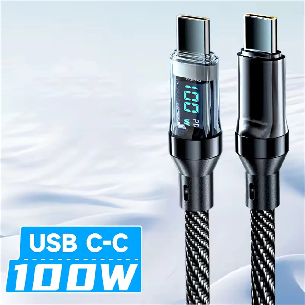 Super Fast 120W USB-C to USB-C Charging & Data Cable with LED Display for Huawei, Oppo, Vivo