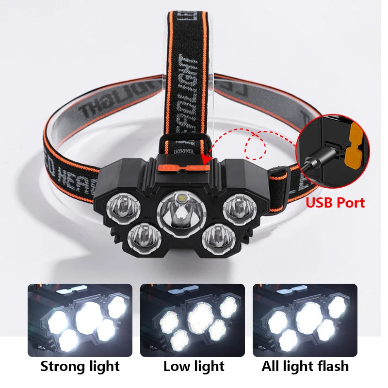 Rechargeable 5-LED Headlamp for Camping, Fishing & Adventures