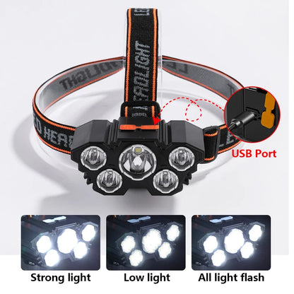 Rechargeable 5-LED Headlamp for Camping, Fishing & Adventures