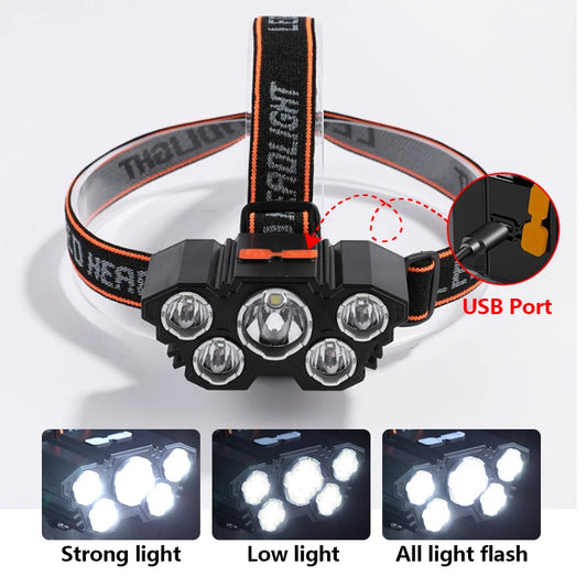 Rechargeable 5-LED Headlamp for Camping, Fishing & Adventures