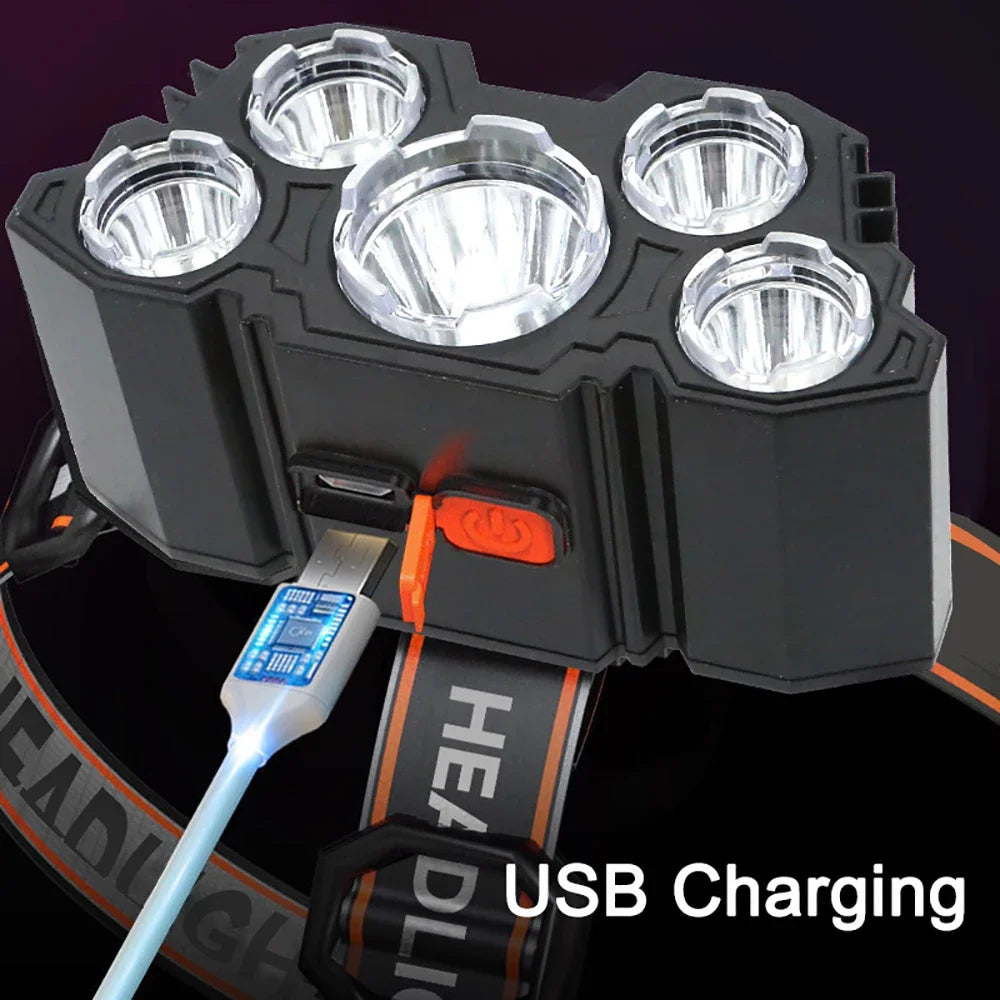 Rechargeable 5-LED Headlamp for Camping, Fishing & Adventures