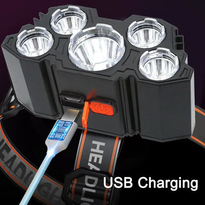 Rechargeable 5-LED Headlamp for Camping, Fishing & Adventures