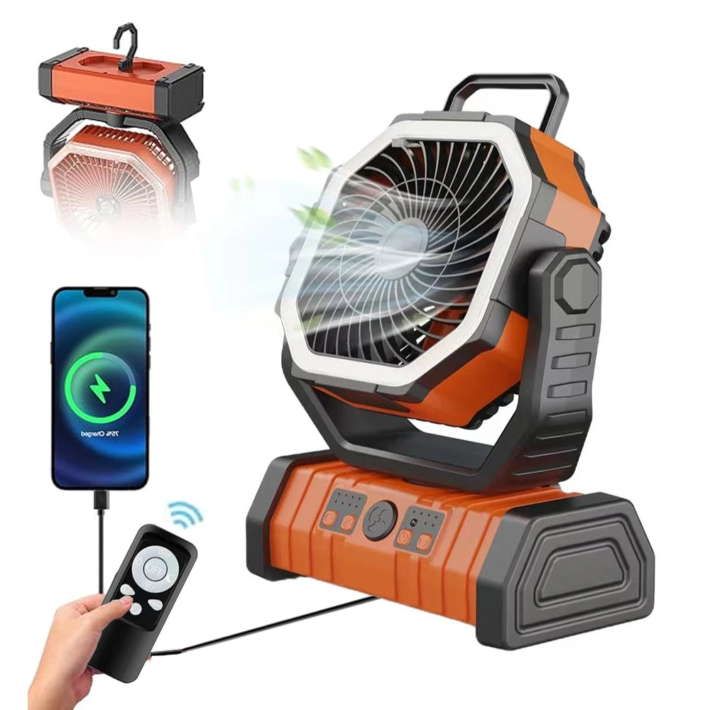 30000mAh Portable Electric LED Fan Light Outdoor 20000mAh camping with hook USB charging for Hiking Fishing Picnic Emergency