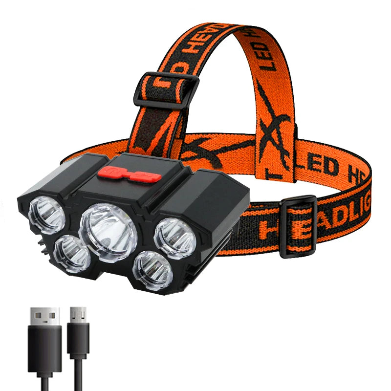 Rechargeable 5-LED Headlamp for Camping, Fishing & Adventures