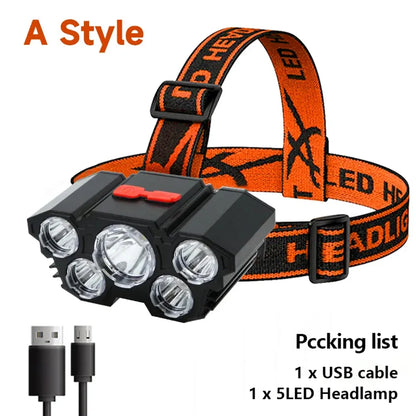 Rechargeable 5-LED Headlamp for Camping, Fishing & Adventures