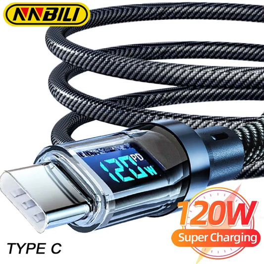Super Fast 120W USB-C to USB-C Charging & Data Cable with LED Display for Huawei, Oppo, Vivo