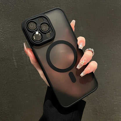 Luxury Matte Armor Magnetic Wireless Charging Case for iPhone 11-16 Pro Max