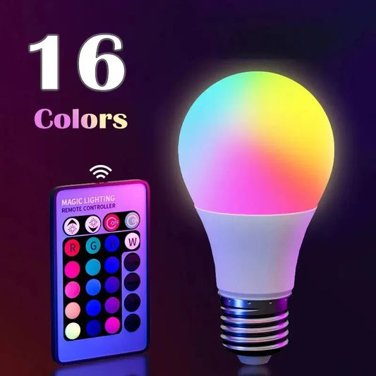 16-Color RGB LED Smart Bulb with Remote – Dimmable E27 Atmosphere Light