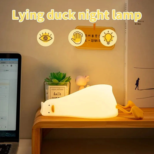 Lying Flat Duck Night Light Silicone Dimmable Nightlight Rechargeable Bedside Touch Lamp for Breastfeeding Kawaii Room