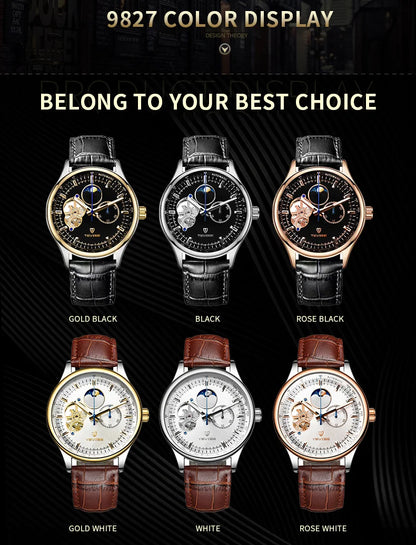 terproof WatchTEVISE New Men's Skeleton Mechanical Watch – Luxury Automatic with Luminous Dial and Leather Band